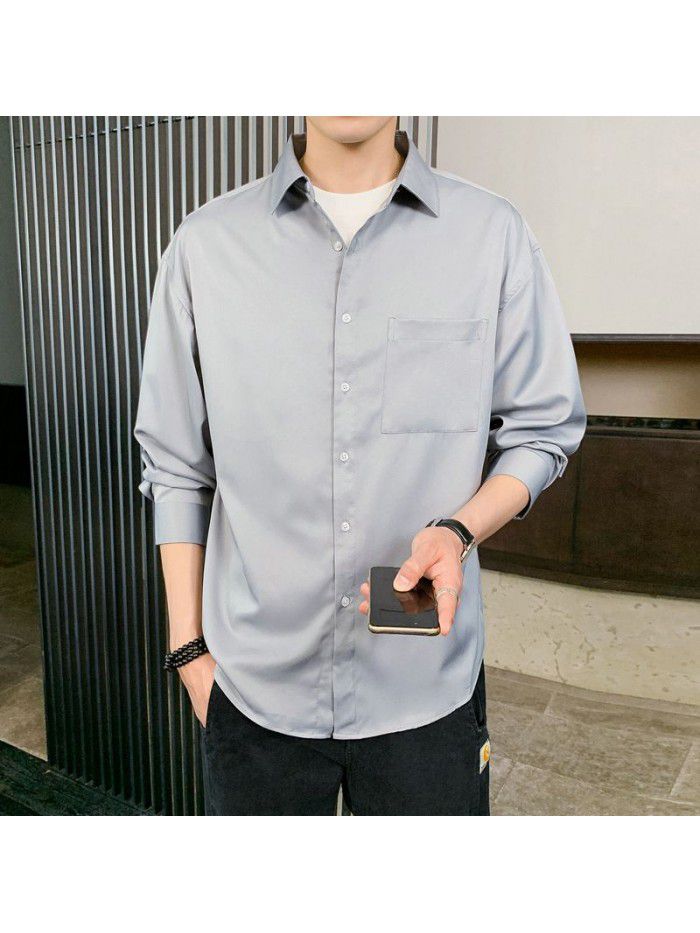 Long sleeve shirt men's autumn  new fashion leisure business solid color shirt men's fashion slim fit 