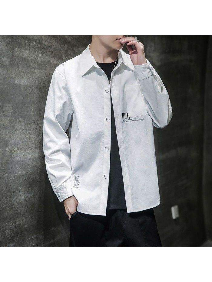 spring new Hong Kong Style Long Sleeve Shirt Korean fashion casual men's shirt national fashion cardigan men's shirt 