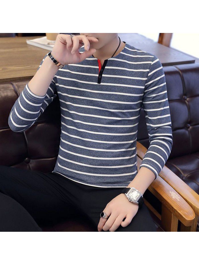 popular men's autumn long sleeve t-shirt men's round neck Korean slim fit t-shirt men's base shirt 