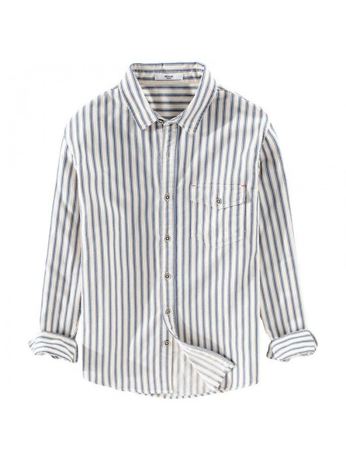 Men's spring and autumn casual stripe cotton shirt loose and comfortable youth Lapel classic fashion art cotton shirt 9352 