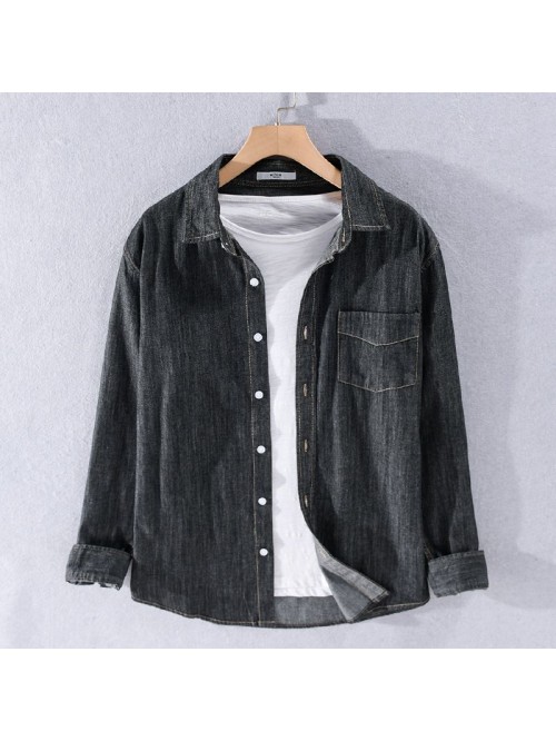 Denim shirt men's long sleeve autumn cotton l...