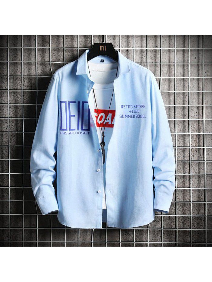  spring new men's shirt Korean fashion Slim Fit Shirt Men's fashion Lapel cardigan men's top 