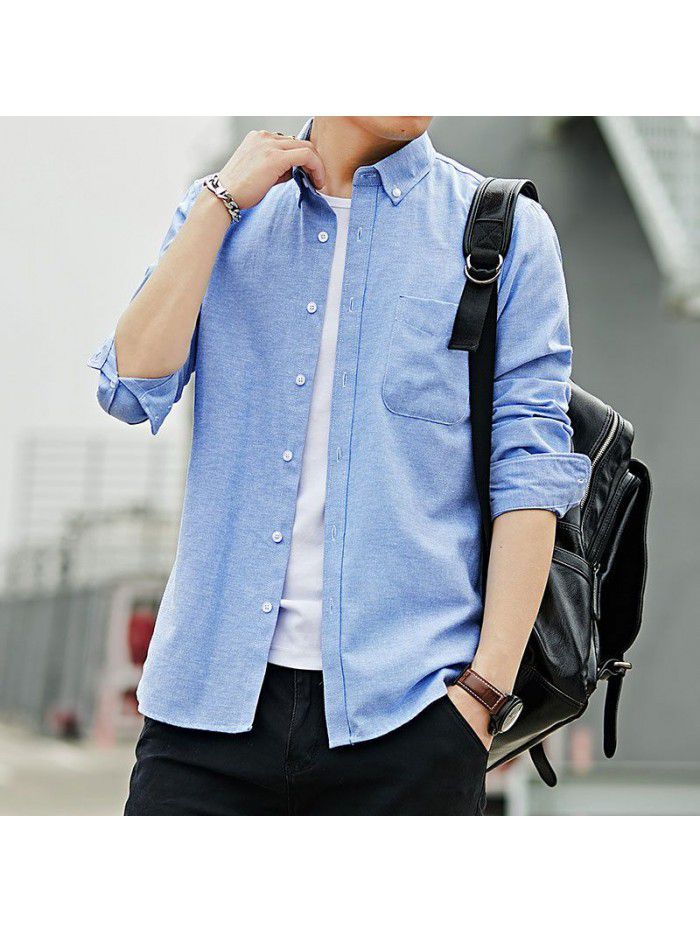 men's long sleeve shirt spring autumn casual slim solid color shirt Korean version shirt men's student trend 