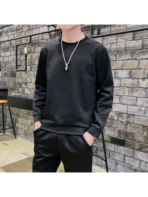 spring and autumn round neck sweater men's lo...