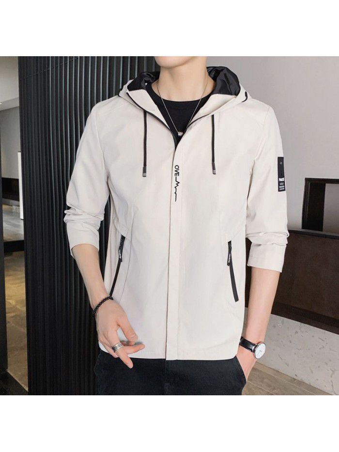Men's jacket spring autumn new Hooded Jacket youth Korean fashion fashion simple men's casual coat 