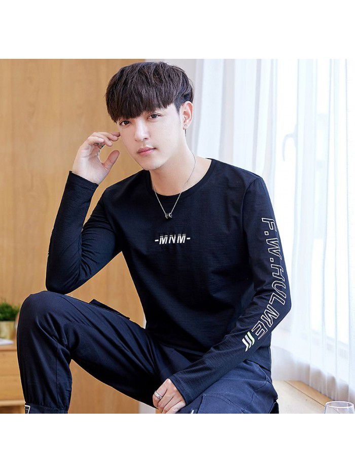  long sleeve t-shirt men's round neck simple and versatile autumn cotton casual long sleeve t-shirt men's youth fashion 