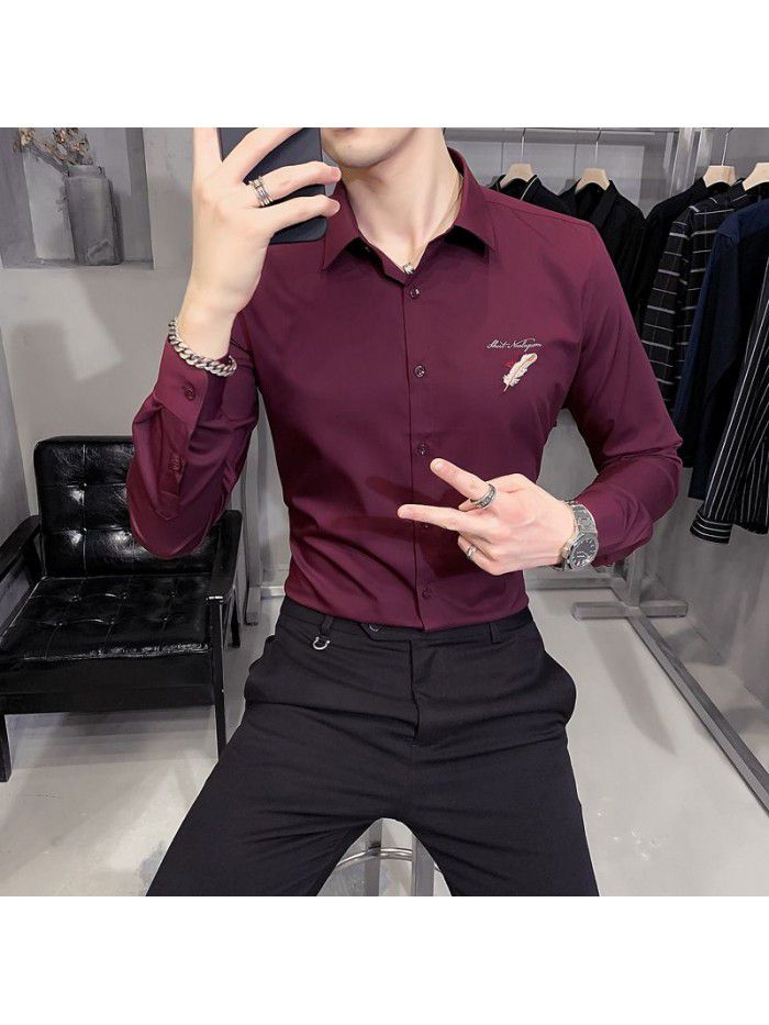  spring and summer shirt men's Korean version slim Lapel men's Striped Shirt Men's casual business professional shirt 