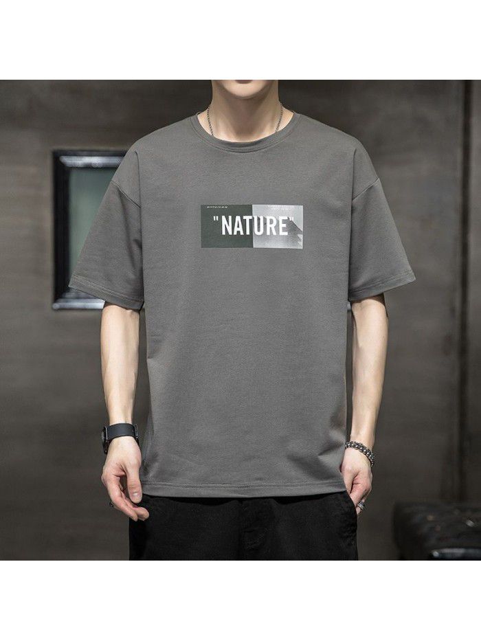 Breathable short sleeve t-shirt men's  summer new men's cotton casual loose half sleeve t-shirt men's wear 