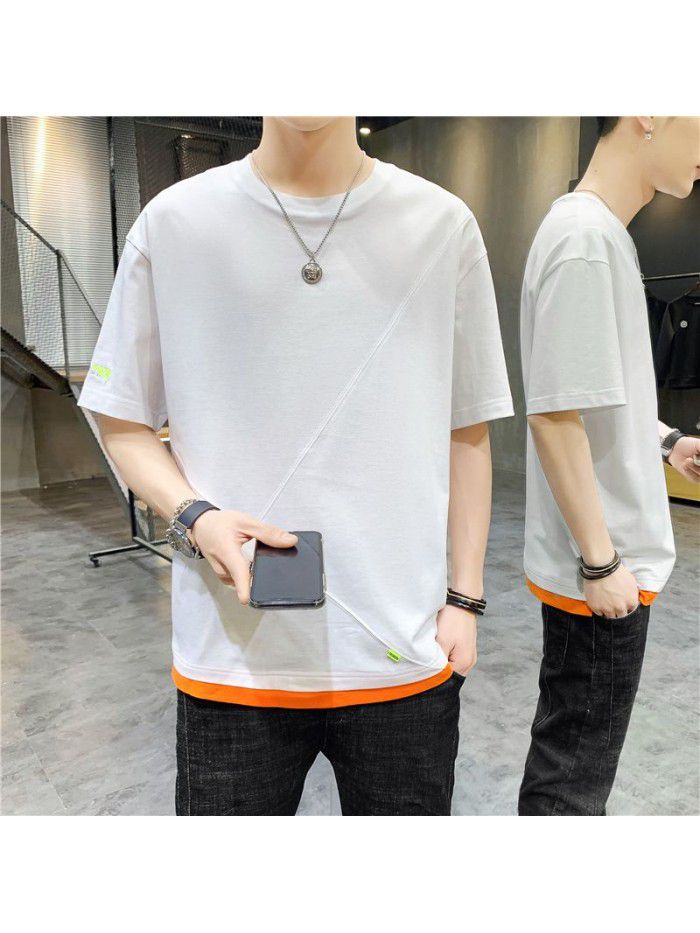  summer new student leisure T-shirt youth round neck short sleeve men's t-shirt men's versatile top 