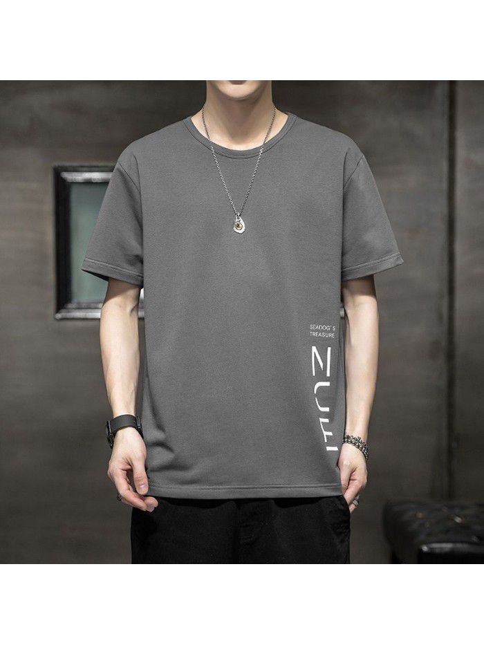 Breathable short sleeve t-shirt men's  summer new men's cotton casual loose half sleeve t-shirt men's wear 