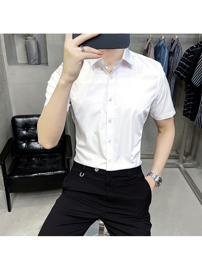 summer new men's Short Sleeve Shirt Korean casual Lapel Plaid professional thin short sleeve shirt men's 
