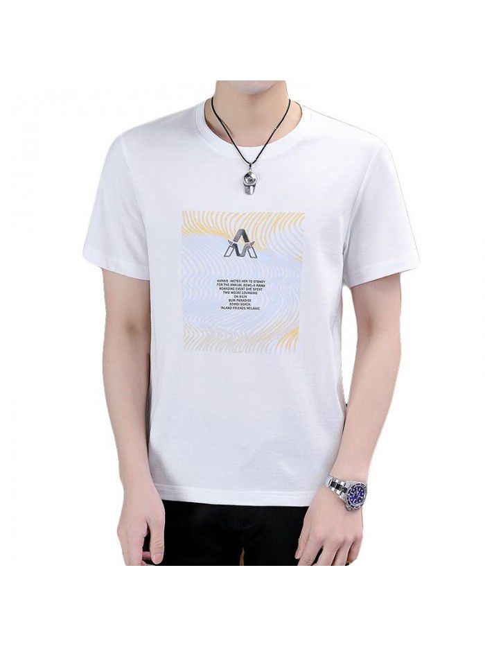  summer new short sleeve t-shirt men's fashion trend leisure slim round neck printing men's T-shirt wholesale 