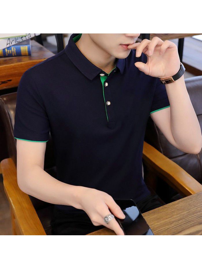 summer new men's Polo Shirt Short Sleeve sports fashion Lapel T-shirt trend slim men's student trend 