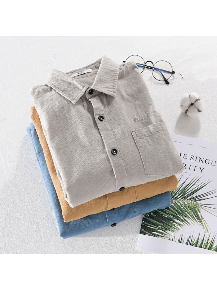 Spring and autumn men's shirt casual classic corduroy long sleeve shirt Japanese retro pure cotton trendy men's 9402 