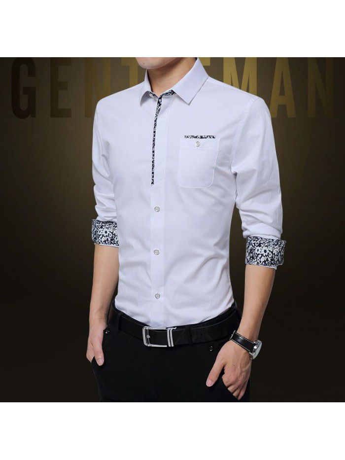  new men's long sleeve shirt men's Korean slim trend no iron shirt fashion casual young men's wear 