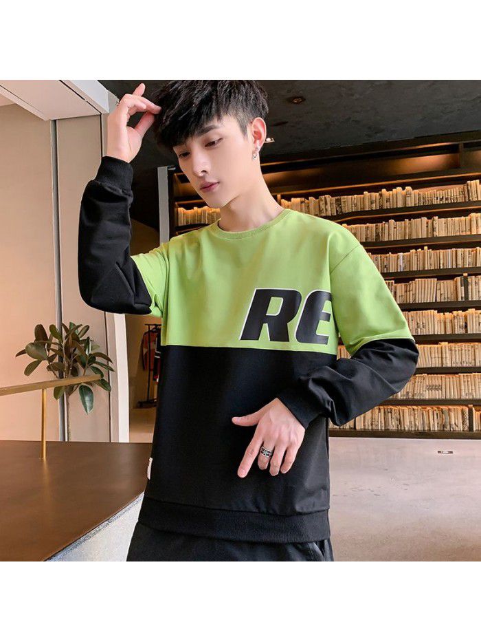  spring new men's T-shirt Korean slim round neck long sleeve casual T-shirt men's top 