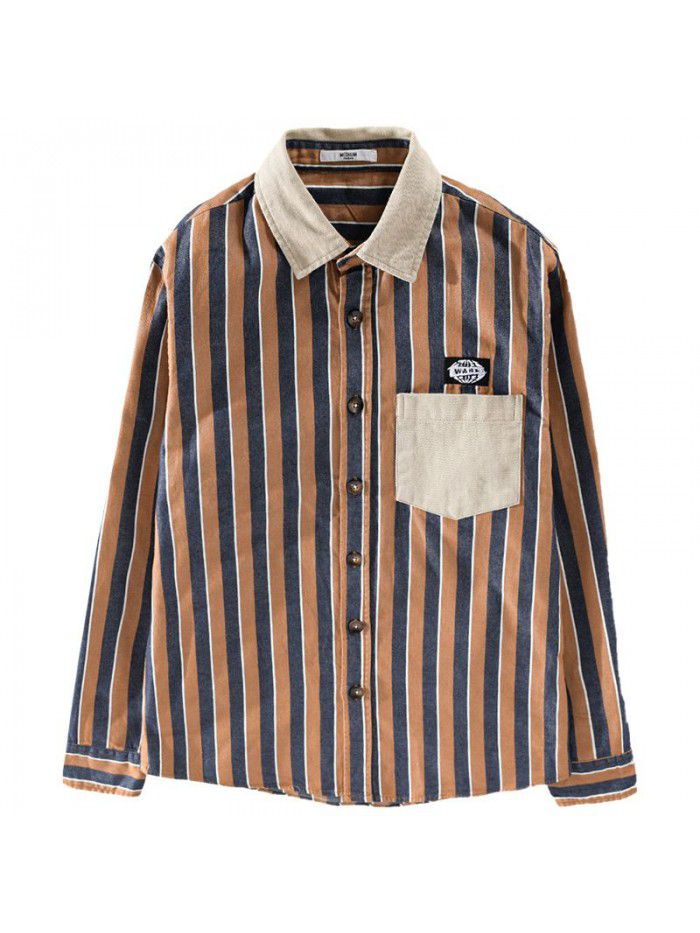 Spring and autumn men's fashion long sleeve shirt fashion retro logo Japanese fashion youth shirt 9386 