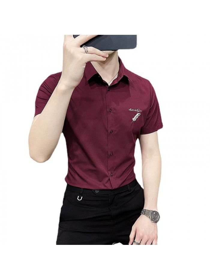  summer new men's Short Sleeve Shirt Korean casual Lapel Plaid professional thin short sleeve shirt men's 