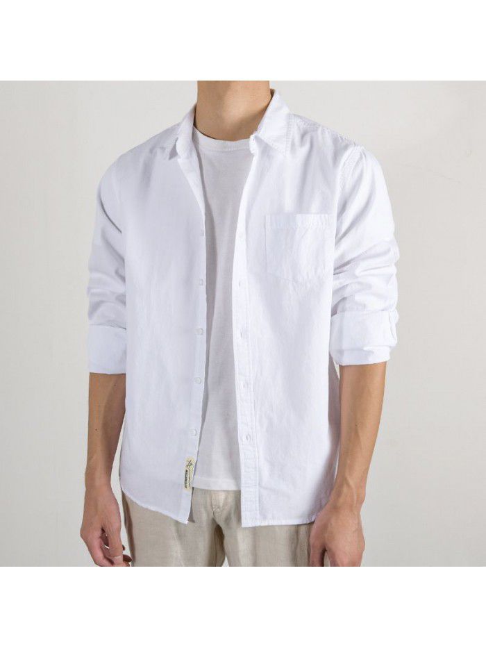 Men's cotton versatile Long Sleeve Shirt White youth business casual shirt small fresh cotton four seasons top 9399 