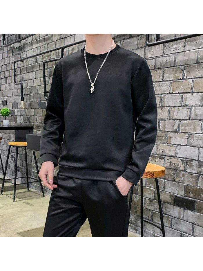 spring and autumn round neck sweater men's loose Pullover long sleeve T-shirt with customized logo 