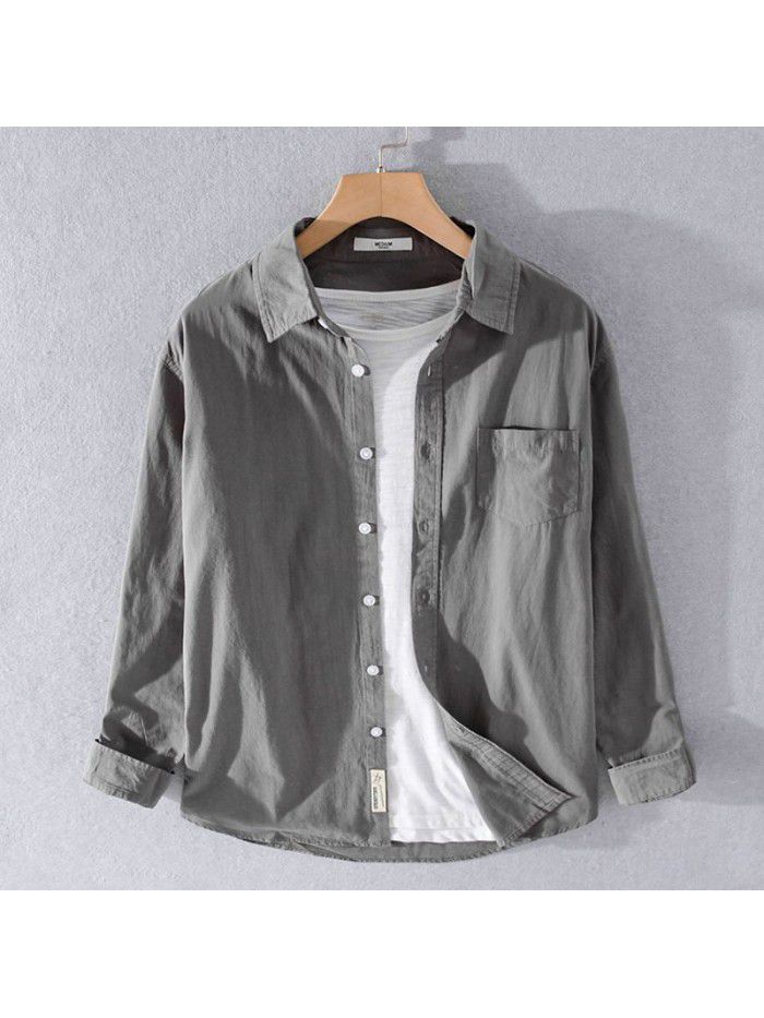 Men's cotton versatile Long Sleeve Shirt White youth business casual shirt small fresh cotton four seasons top 9399 