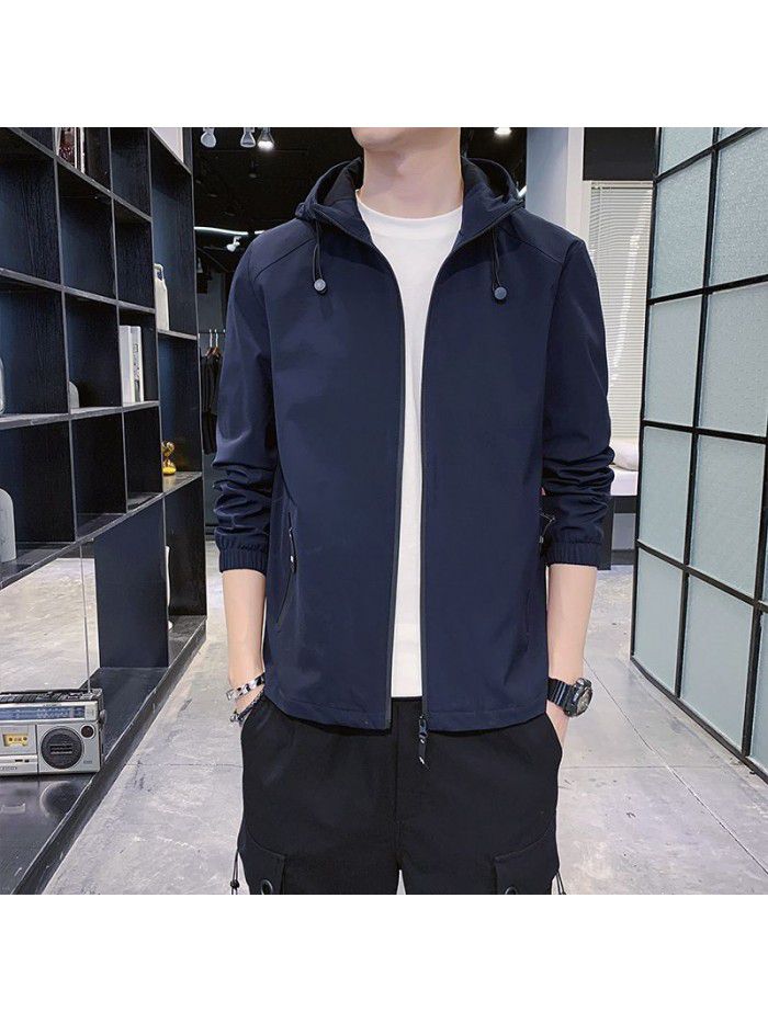 Men's jacket spring autumn new Hooded Jacket youth Korean fashion fashion simple men's casual coat 