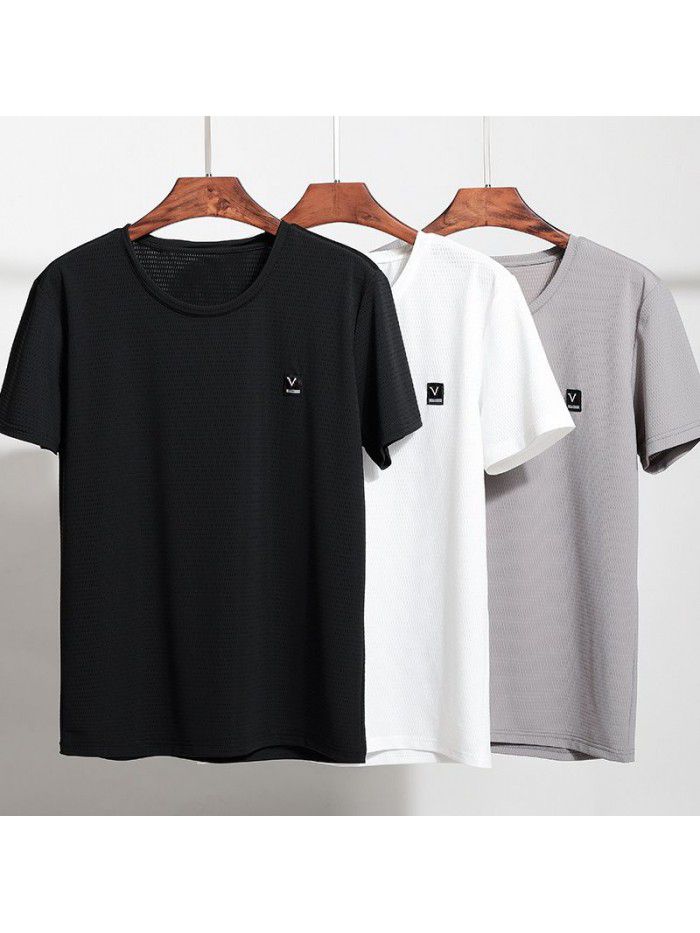 Ice silk breathable short sleeve men's t-shirt men's fast dry elastic summer new sports slim men's T-shirt half sleeve fashion 