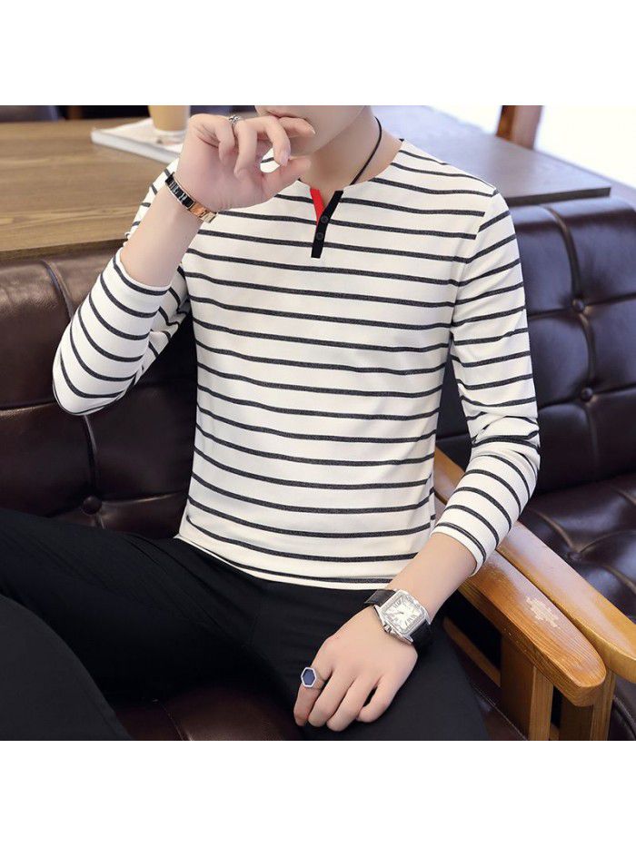  popular men's autumn long sleeve t-shirt men's round neck Korean slim fit t-shirt men's base shirt 