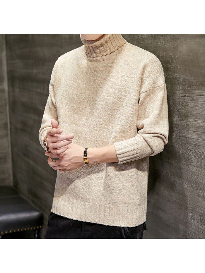 men's new Korean casual sweater autumn and winter slim high collar t-shirt men's warm base shirt men's wear 