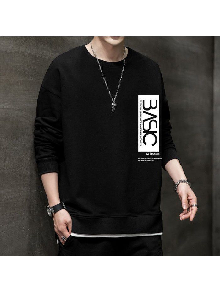  popular long sleeve t-shirt men's fashion Little Daisy loose round neck tooling Inst shirt men's National Fashion Top 
