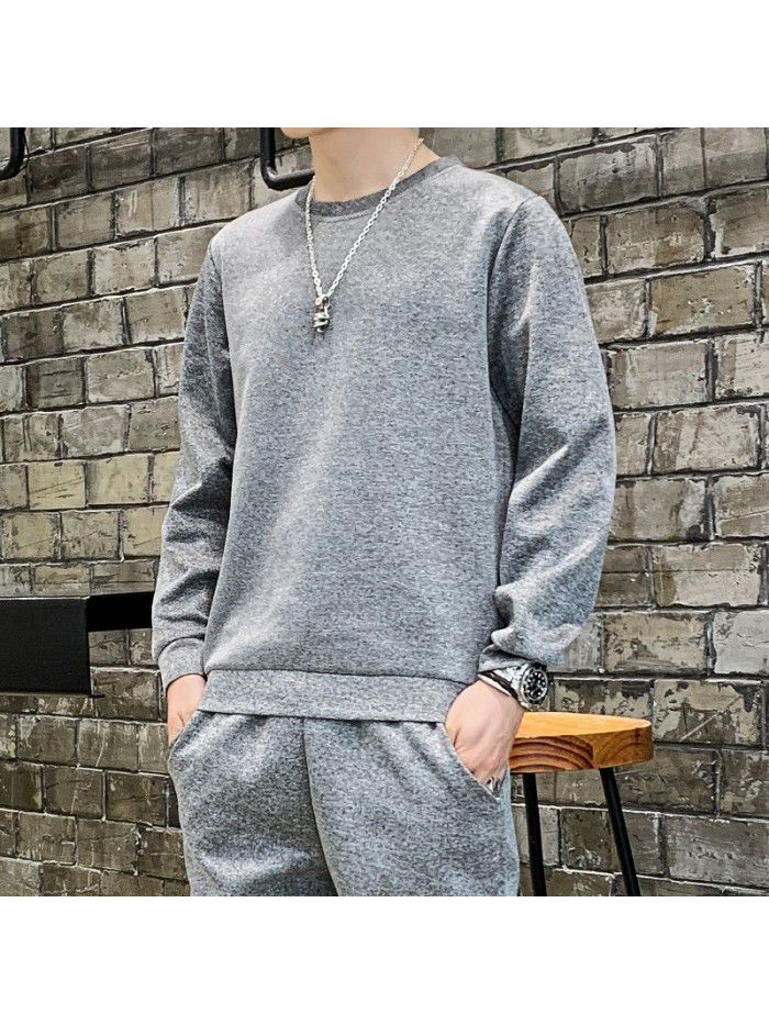 spring and autumn round neck sweater men's loose Pullover long sleeve T-shirt with customized logo 