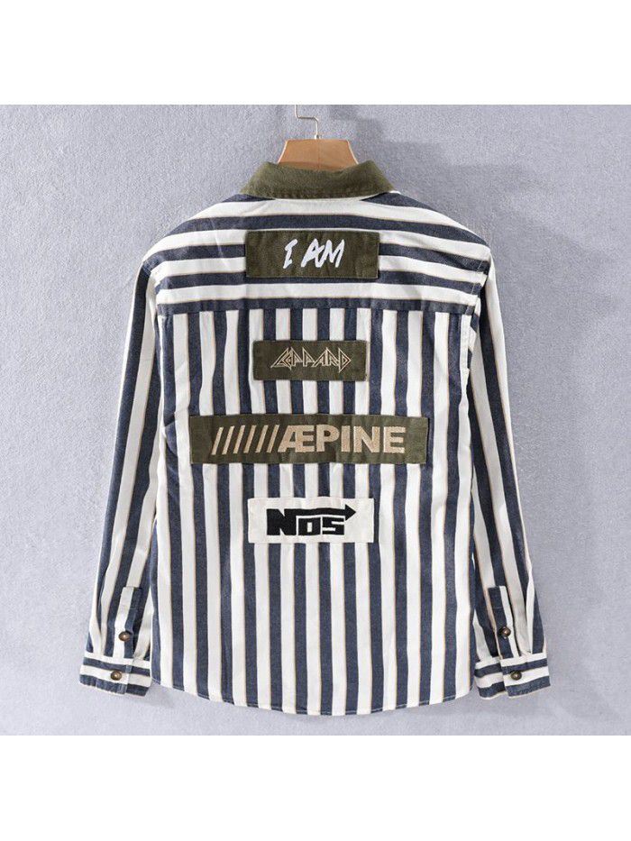 Spring and autumn men's fashion long sleeve shirt fashion retro logo Japanese fashion youth shirt 9386 