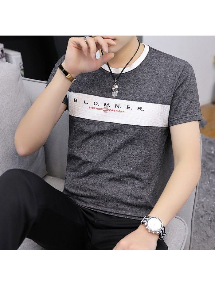  new summer men's short sleeve cotton t-shirt men's casual slim round neck color matching base shirt men's wholesale 