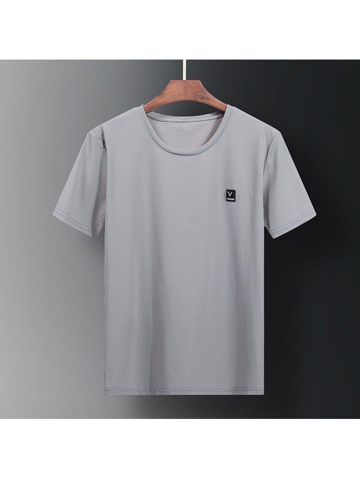 Ice silk breathable short sleeve men's t-shirt men's fast dry elastic summer new sports slim men's T-shirt half sleeve fashion 