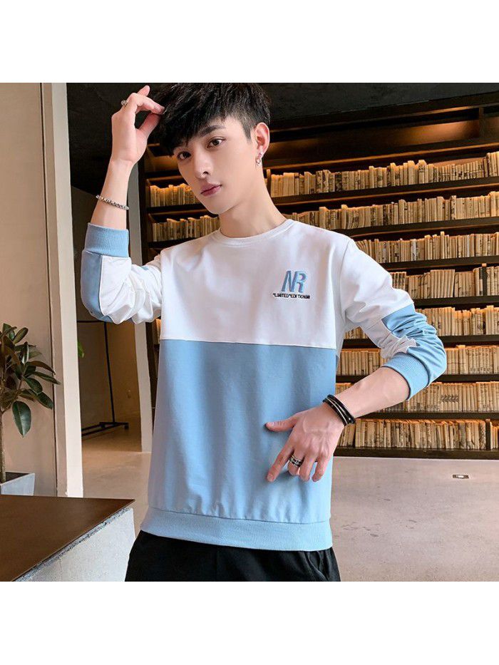  spring new men's T-shirt Korean slim round neck long sleeve casual T-shirt men's top 