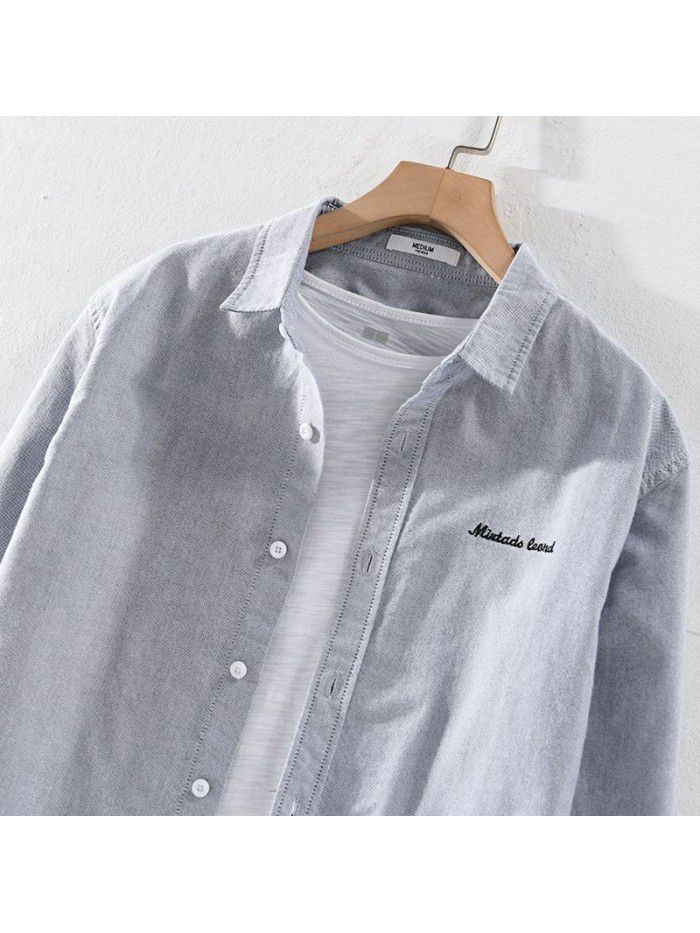 Men's soft washable Oxford long sleeve cotton casual versatile solid color shirt slim white shirt trendy man 9424 