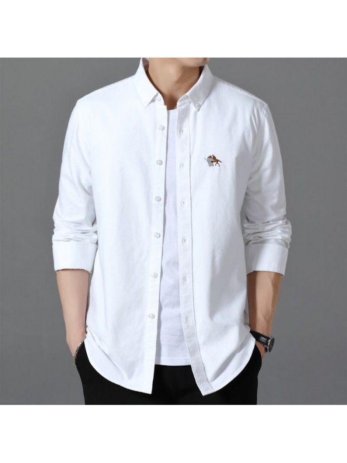 New Oxford spinning long sleeve shirt casual men's wear lining comfortable embroidery base shirt business youth trend 