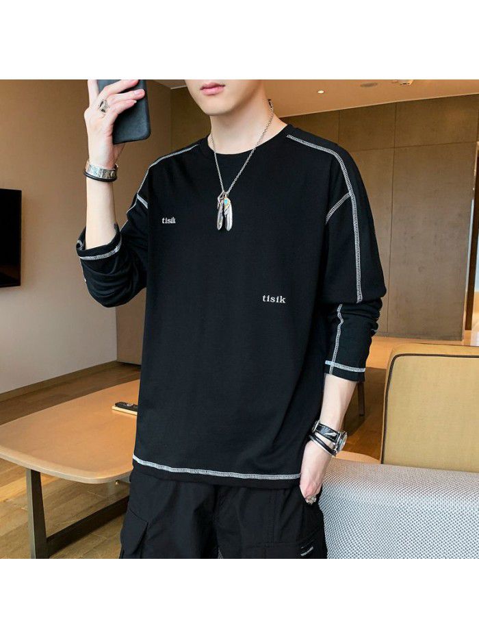autumn new men's long sleeve t-shirt men's elastic top men's cotton Korean round neck T-shirt 