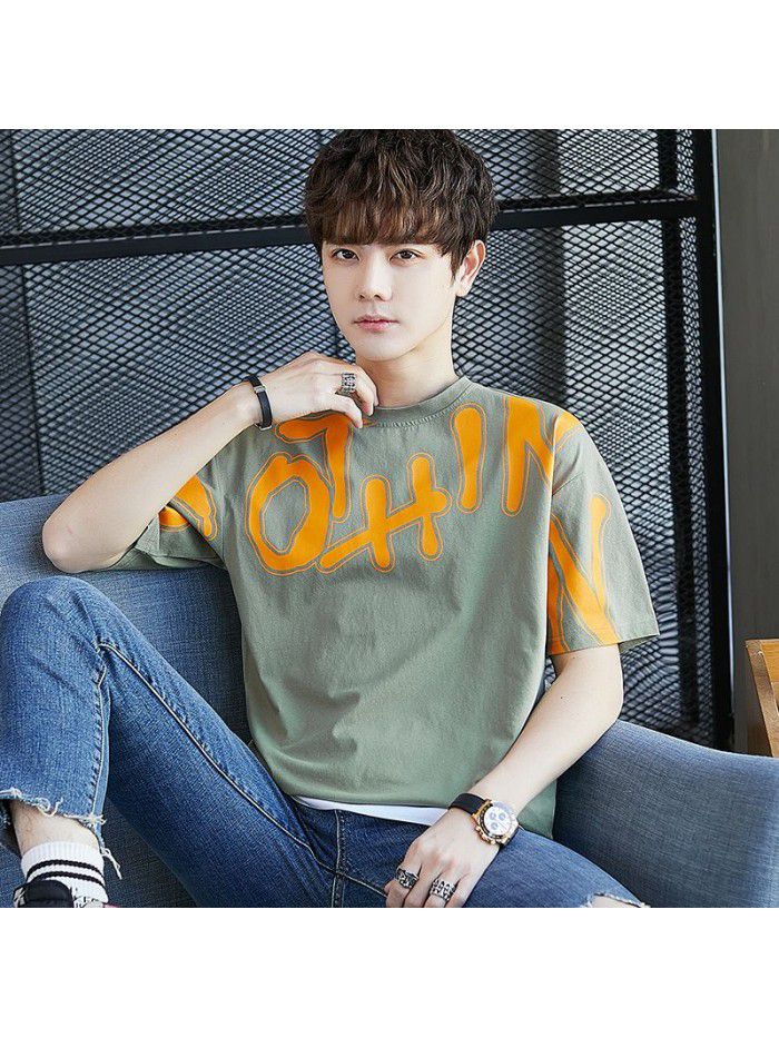  summer new men's T-shirt cotton short sleeve fashion brand men's loose youth half sleeve t-shirt men's wear 