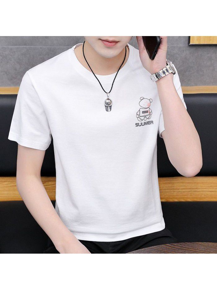  summer new short sleeve t-shirt men's fashion trend leisure slim round neck printing men's T-shirt wholesale 