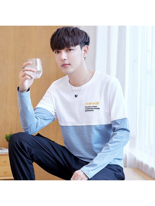  long sleeve t-shirt men's crew neck simple v...