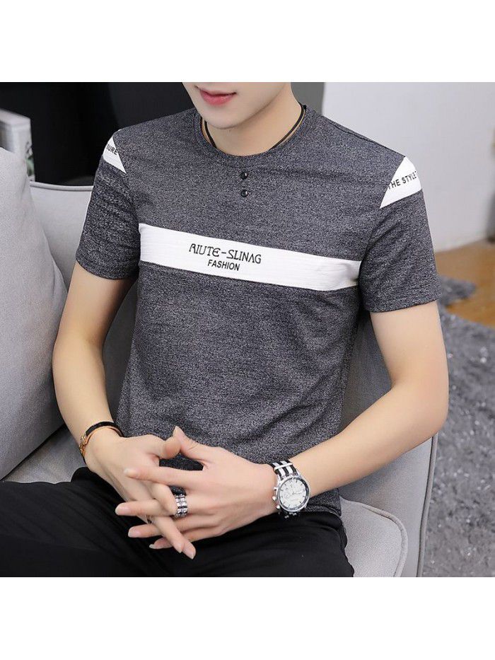  new summer men's short sleeve cotton t-shirt men's casual slim round neck color matching base shirt men's wholesale 