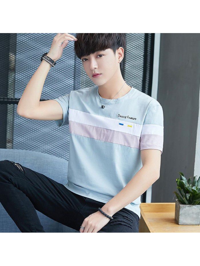  men's short sleeve t-shirt men's half sleeve men's round neck Pullover short sleeve T-shirt Korean fashion men's slim T-shirt 
