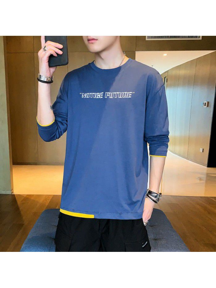 autumn new men's long sleeve t-shirt men's elastic top men's cotton Korean round neck T-shirt 