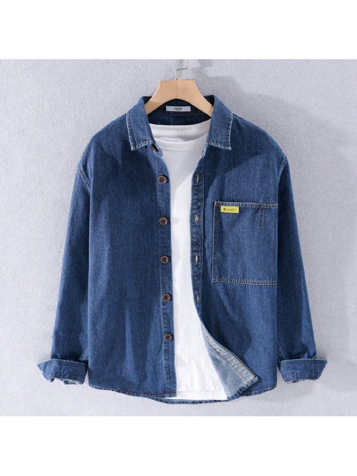 Japanese Long Sleeve denim shirt men's fashion wear autumn thin casual top youth cotton shirt coat 9412 
