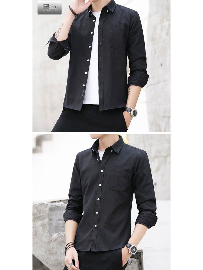 men's long sleeve shirt spring autumn casual slim solid color shirt Korean version shirt men's student trend 