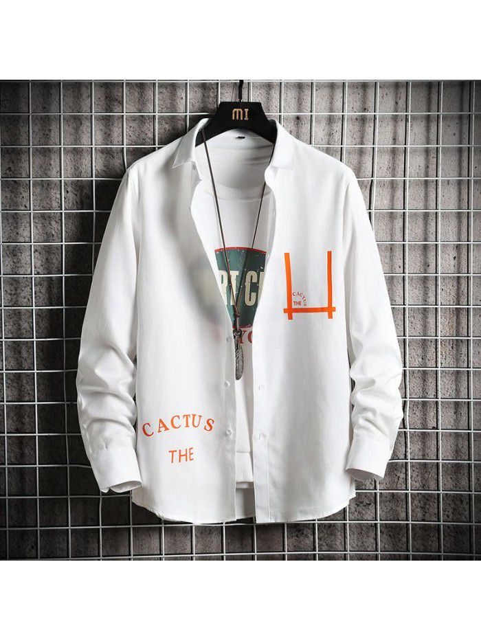  spring new men's shirt Korean fashion Slim Fit Shirt Men's fashion Lapel cardigan men's top 