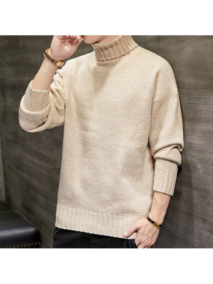 men's new Korean casual sweater autumn and winter slim high collar t-shirt men's warm base shirt men's wear 