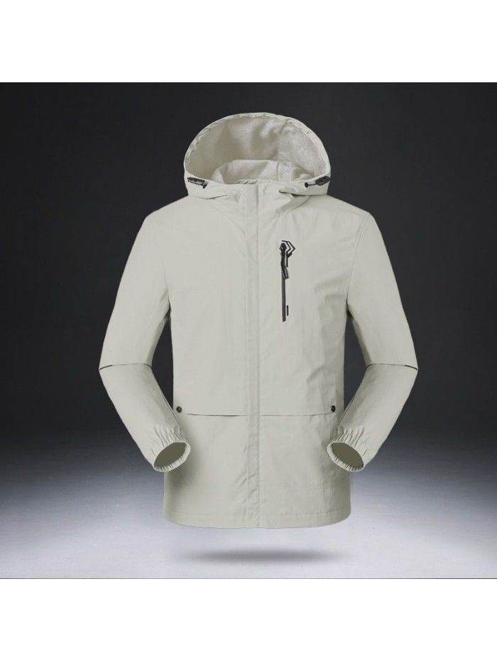Spring and autumn stormsuit men's breathable thin velvet outdoor suit mountaineering suit logo windbreaker waterproof jacket men's coat 