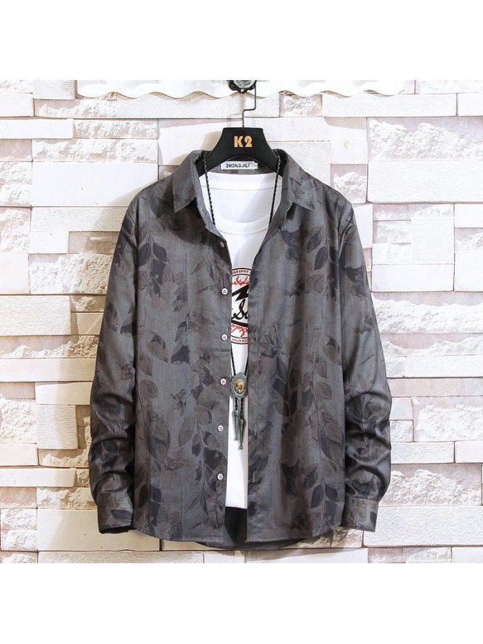  autumn new men's shirt fashion leisure long sleeve Lapel shirt cardigan men's National Fashion Top 